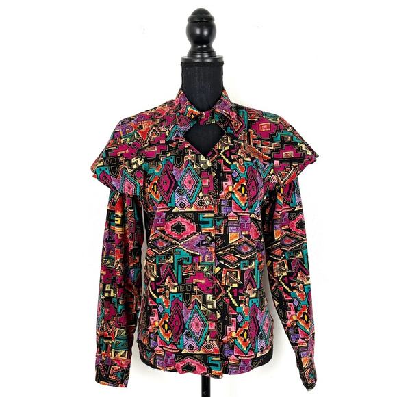 Women’s Vintage Roughrider Shirt Aztec Print Cape Y2K Western Bohemian Top - Picture 1 of 12